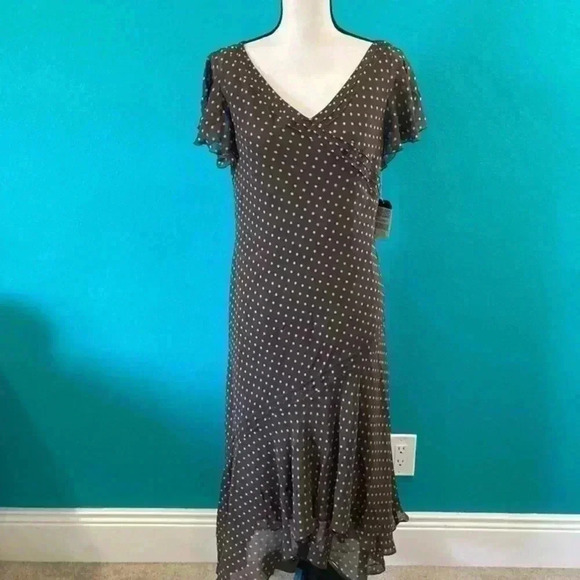 New with tags Adrianna Papell Beautiful silk polka dot brown and pink slip Dress - Picture 1 of 6